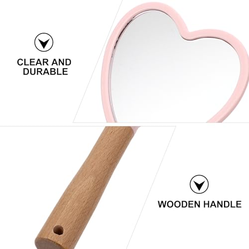 Espejo de maquillaje portátil con mango de madera miniatura 7
