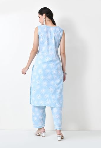 Image of LIBOZA Cotton Kurta Sets for Woman, Straight Sleeveless Kurti Set for Women, Festive Kurtis Pant Suit Kurtas Office Wear Trendy Stylish Designer