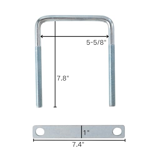 Image of 4 Pack Square U-Bolt for Trailer- Fits 5.5 Inch Wide Leaf Springs, Galvanized Steel Clamp Set, Secure Fit for Truck, Boat and Trailers
