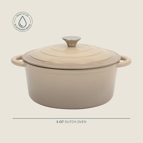 Image of Gibson Home Addlestone 5 Qt Enameled Cast Iron Dutch Oven Pot with Lid - Round, Oven Safe to 500F, Ideal for Bread Baking & Stews - Gradient Taupe