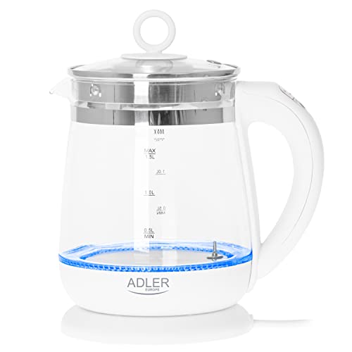 ADLER AD 1299 - Trådlös glas vattenkokare 1,5L med temperaturkontroll
