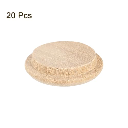 Image of uxcell 20Pcs Lotus Wood Button Plugs, 20mm /0.79 inch Hardwood Screw Hole Plugs, Mushroom Wooden Caps, Furniture Woodworking Craft Decor