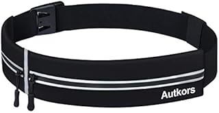 Autkors Running Belt, Waist Pack Fitness Belt with Adjustable Elastic Strap - Soft Sweat-Proof Fabric and Headphone Hole Convenient for Running, Exercise, Cycling, Travel & Other Outdoors
