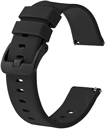 BISONSTRAP Silicone Watch Bands, Slim Watch Straps with Quick Release, 22mm, Black with Black Buckle