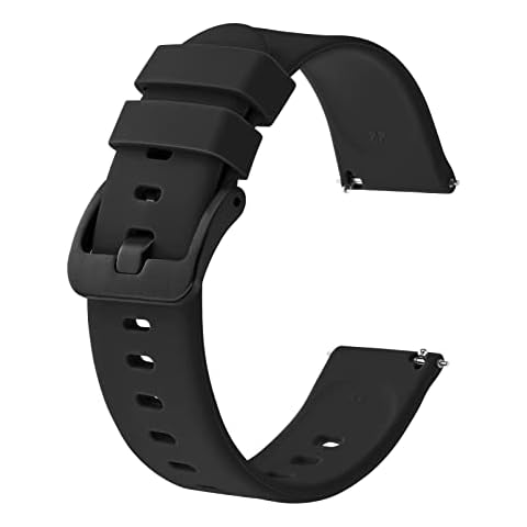BISONSTRAP Silicone Watch Bands, Slim Watch Straps with Quick Release, 22mm, Black with Black Buckle Cover