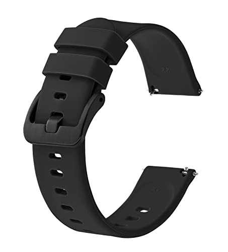 BISONSTRAP Silikonowe paski do zegarków, wąskie paski do zegarków z szybkim zapięciem, 18 mm, 20 mm, 22 mm do wyboru, Czarna / czarna klamra, 22mm