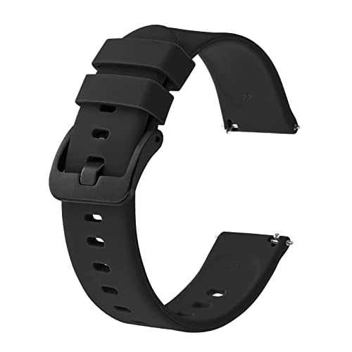 BISONSTRAP Silicone Watch Bands, Slim Watch Straps with Quick Release, 22mm, Black with Black Buckle
