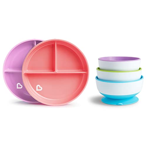 Image of Munchkin® Stay Put™ Suction Bowls and Divided Plates for Babies and Toddlers, BPA Free, 5 Pack, Blue/Green/Purple/Pink