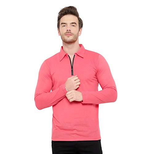 Image of Men's Cotton Blend Full Sleeve Zip Neck Polo T-Shirt (Pack of 1)