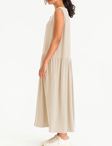 Image of Bozanly Summer Sleeveless Maxi Dress for Women Button Down Midi Dresses with Pockets Solid Color Loose Flowy Beach Dress 2025