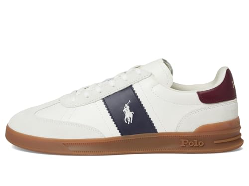 POLO RALPH LAUREN Men's Heritage Aera Leather-Suede Sneakers Bianco/Navy/Wine 1 8 Medium4