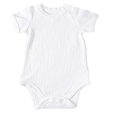 AMAZON - Y·J Back home Unisex Newborn Infant Baby Girl Boy White Neutral Thick Cotton Rib-knit Short Sleeve Bodysuit Summer Basic Onesie Shirt Solid Blank Onepiece Outfit Daily Wear, 6-9 Months