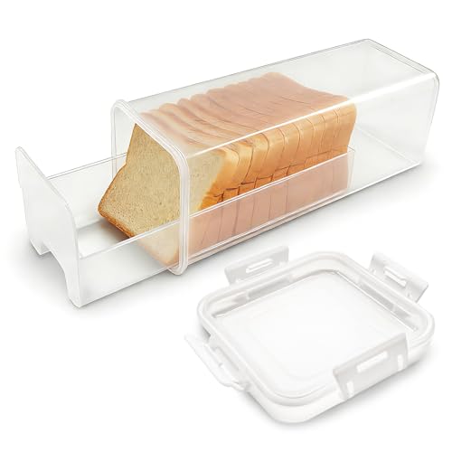 Pesilo Bread Container with Drawer Tray, Plastic Bread Box with Airtight Lid, Homemade Bread Loaf Bread Keeper, BPA Free Sandwich Loaves Holder Saver for Kitchen Countertop Pantry & Freezer