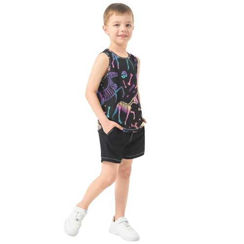Bolaz Boys Athletic Quick Dry Tank Top Sleeveless Workout T Shirts Age 11-15,Skeleton Horse Bones Pattern4