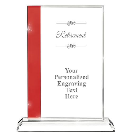 Retirement Custom Crystal Trophy, 8" Ruby Recognition Employee Achievement Awards, Regocnition Corporate Awards