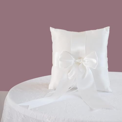 STAFUNI 2 PCS Wedding Ring Pillow, Ivory Ring Bearer Pillow, Simple Collection of Big Bow, Ring Bearer Holder for Wedding Party Ceremony