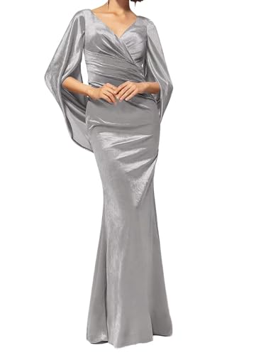 Velvet Mother of The Bride Dresses for Wedding Long Pleated Elegant Evening Formal Dress with Long Sleeve