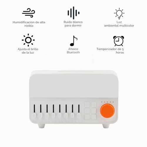Miniatura 2 de Qumox A14 Humidificador Con Ruido Blanco, Luz Efecto Llama, Altavoz Bluetooth Y Depósito 150ml Niebla Ultrasónica, Luz Rgb Respirante, Temporizador 5h, Para Dormitorio Y Oficina
