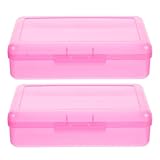 GALPADA 2stücke Rechteckiges Federmäppchen aus Hartplastik Großes Stifteetui in Rosa und Transparent Stabiles Aufbewahrungsbox für Schreibwaren Schulbedarf und Künstlerartikel
