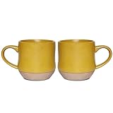 Bosmarlin Large Stoneware Speckled Coffee Mug Set of 2, Big Ceramic Tea Cup, 17 Oz, Dishwasher and Microwave Safe (Yellow, 2)