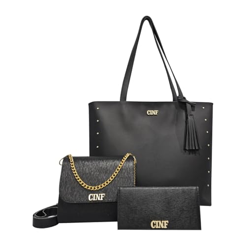 Bolsas Feminina Kit Sacola Grande + Bolsa Pequena + Carteira (Preta)