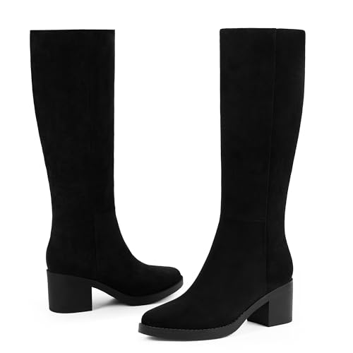 Image of Womens Knee High Boots Chunky Low Heel Round Toe Tall Long Boots | Balanced Low Block Heel, Roomy Round Toe, Anti-slip Rubber Outsole, Fashion Heeled Dressy Fall Winter Long Boots for Women
