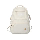 Lamprod Cute Backpack Aesthetic Backpack for Girls School Casual Daypack Middle Student Travel College Backpack for Kids Large Capacity Travel(White)
