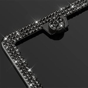 Miniatura 3 de Paquete de 2 marcos de matrícula brillantes negros para matrícula, cubierta de aluminio para placa de matrícula universal automotriz, juego