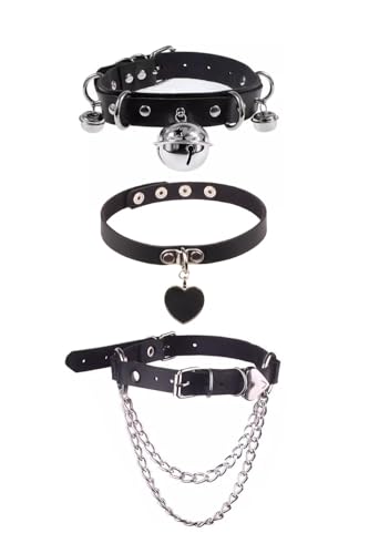 [YFFSFDC] チョーカー ネックレス黒 シンプルおしゃれ メンズ レディース choker 首輪 アクセサリー ネックレスチョーカー サイズ調整可能 (黒 3点セットA)