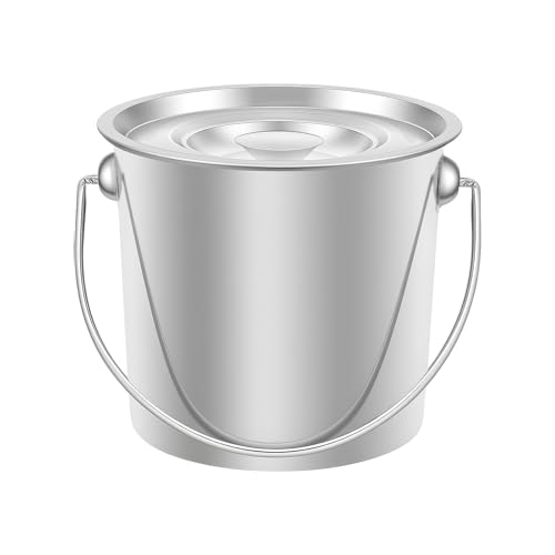 Cubo de acero inoxidable con tapa, cubo de acero inoxidable de 6 litros, cubo de cocina, recipiente de acero inoxidable con tapa, para cocina, industria, gastronomía y hogar