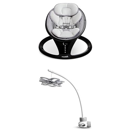 Bluetooth Enabled Swing Chair & Gentle Bouncing Rocker, Black + Baby Bloom Toy Mobile