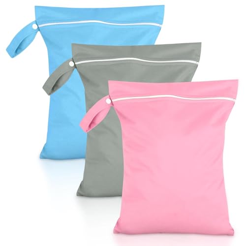 Zyiphor 3 Pezzi Sacchetti Impermeabili da Viaggio Wet Bag con Cerniera 40x30cm Sacchi da Biancheria Sporca Riutilizzabile Sacchetti Organizer per Palestra Piscina Spiaggia Asciugamani Costume da Bagno