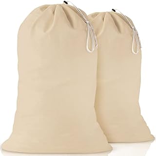 PACK of 2, 100% Cotton Extra-Large Laundry Bag 24 Inches by 36 Inches in Natural Color by Linen Clubs - Lightweight and Durable, gives you a long-term solution to your laundry carrying needs