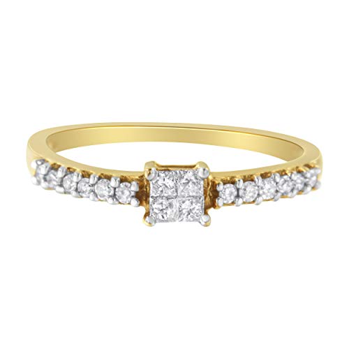 Haus of Brilliance 10K Yellow Gold Princess and Round Cut Quad Diamond Ring (1/4 cttw, I-J Color, I1-I2 Clarity)