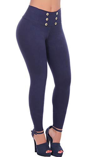 Bon Bon Up Women Leggings with Buttons with Internal Body Shaper and Butt Lifter Multiple Styles (2XL (US 10-11), 1063/Navy Blue)
