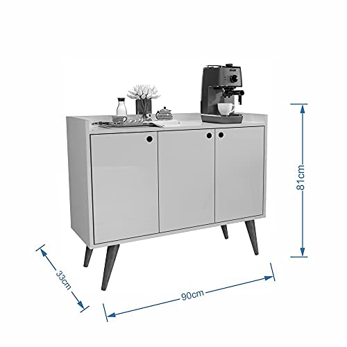 Aparador Buffet Retrô 3 portas Wood - Preto com Nature - Rpm Móveis