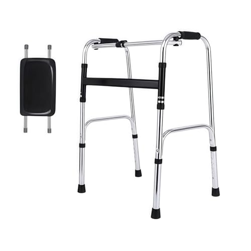 qingshenyi 折りたたみ式歩行器 介護直立型歩行補助器 高齢者固定式歩行器 交互 高さ6段調節 ステンレス 多機能 立ち上がり 転倒防止 リハビリ 軽量 持ち運び便利 老人 高齢者 障害者用 室内 室外兼用 プレゼント (アルミ合金製シングルベンド