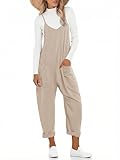 Muchpow Women's V Neck Sleeveless Jumpsuits Spaghetti Straps Harem Long Pants Overalls With Pockets (Khaki,Medium)