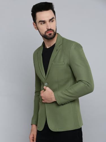 Image of SHOWOFFFF Men Self Design Front-Open Casual Blazer | Notched Lapel Full Sleeves Cotton Blazer for Mens | Slim Fit Regular Length Blazer for Men's