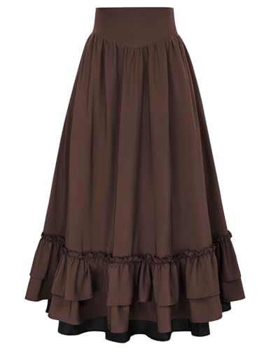Scarlet Darkness Renaissance Long Skirts For Women 2024 Double Layered Victorian Maxi Skirt Coffee Xl thumb #1