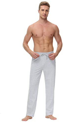 Men's Cotton Yoga Sweatpants Open Bottom Lounge Sweat Pants With Pockets Workout Athletic Heather Grey L #TOP4