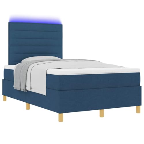 vidaXL Cama con Canapé y Colchón & LED Azul 120x190 cm Tela