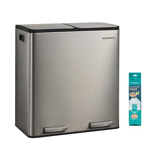 SONGMICS �S�~�� ���� �ӂ��t�� 2x30L 2���� ��e�� �L�b�`���p�_�X�g�{�b�N�X �X�e�����X�� �y�_�� �y�b�g�{�g����ʎ��[ �S�~�� 15 ���t���A���O���\�ȓ��� �����t���A�É� �w��h�~ �V���o�[ LTB160EZ01