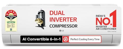 LG 1 Ton 5 Star Dual Inverter Split AC (Copper, AI Convertible 6-in-1 Cooling, Faster Cooling & Energy Saving, 4 Way Air Swing, HD Filter with Anti-Virus...