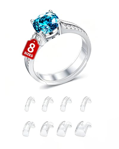 Ring Sizers for Loose Rings - 8 Pack Invisible Guards Resizer for Men and Women Use 8 Width Sizes Easy-Clip Ring Adjuster Spacers & Tighteners Fit Almost Any Rings Fits Bands Width to 1-8mm