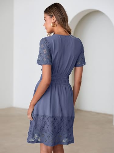 Image of Simplee Womens Boho Summer Dresses Casual Wedding Guest V Neck Short Sleeve Empire Waist A Line Tiered Mini Dress