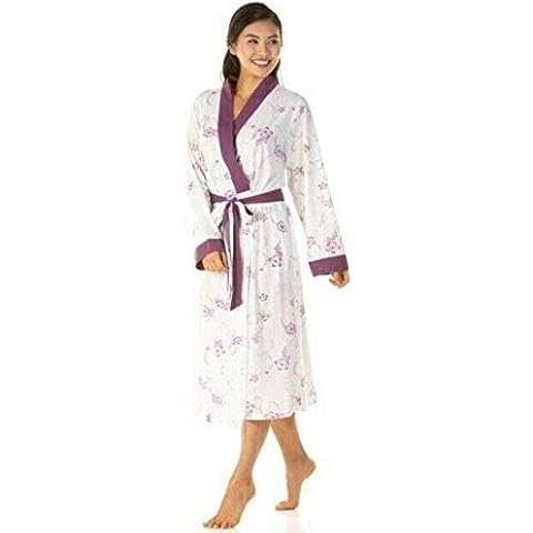 Ladies Soft feel Floral Cotton Blend Dressing Gown Long Sleeve Nightwear Size 10-24 (Purple, 14/16) Cover