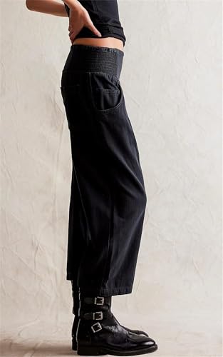 LifeShe Cropped Elastic Waist Jeans for Women Drop Crotch Jeans Low Rise Wide Leg Denim Harem Pants2