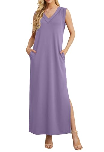 Robe d'été longue avec poches finie la chaleur avec ce modèle fendu sans manches