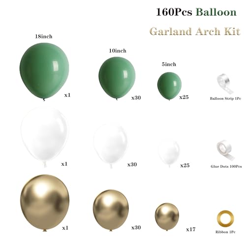 Sage Green Gold Balloon Garland Arch Kit 160Pcs Sage Green White and Gold Latex Balloons for Baby in Bloom Baby Shower Woodland Jungle Safari Wedding Birthday Party Decoration — view 2
